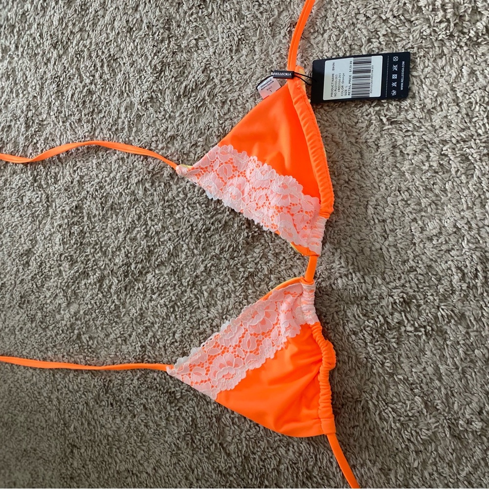 Orange Lace Triangle Bikini Top